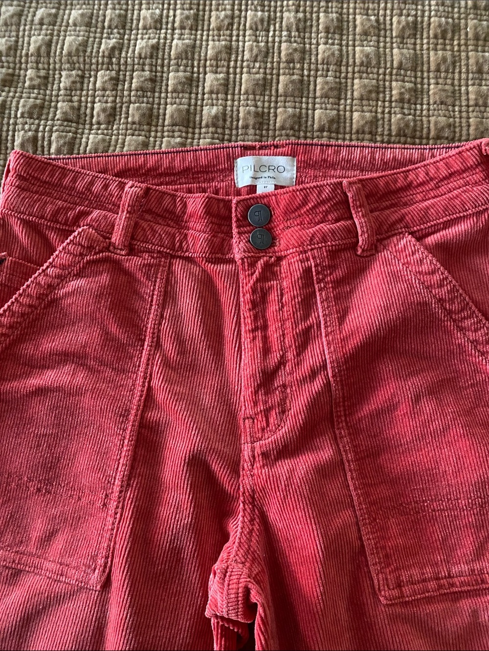 Pilcro Coral-Red High-Waist Corduroy Pants - Picture 3 of 6